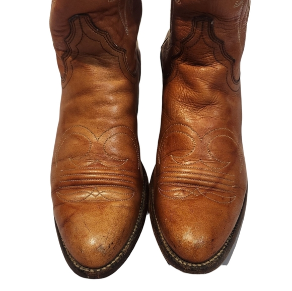 VINTAGE TAN WESTERN LEATHER JUSTIN COWBOY BOOTS SZ 6 - Picture 3 of 11